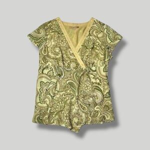 Notations Beaded Chiffon Green Paisley Empire Waist Babydoll Top XL 2000s Boho